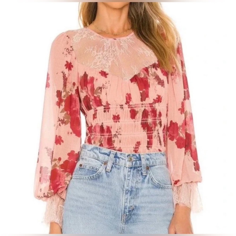 NWT Free People Romantic Combo Daphne Floral Lace Blouse - Size S!